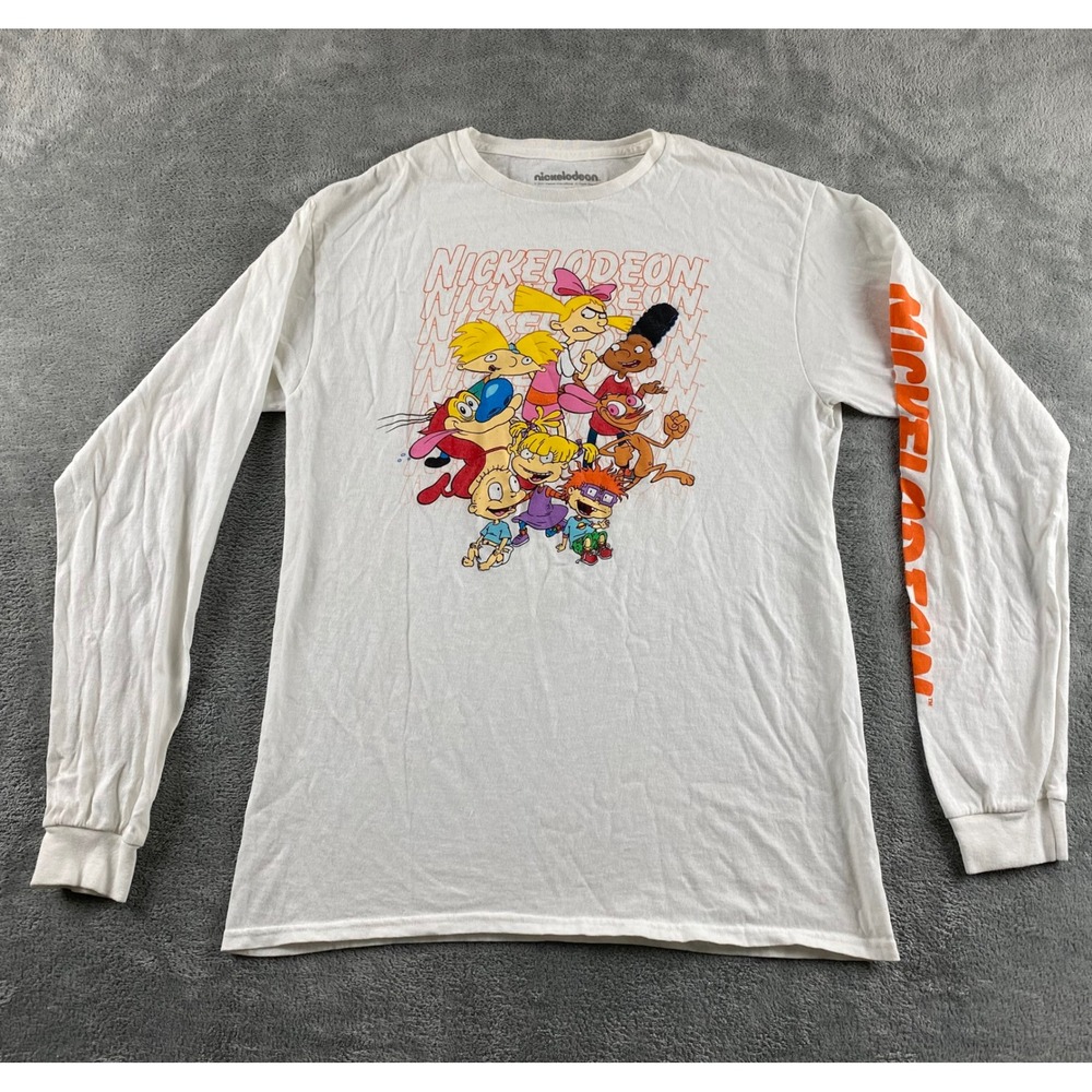 Nickelodeon 90s Cartoon Graphic Long Sleeve T-Shirt White Mens Medium Rugrats